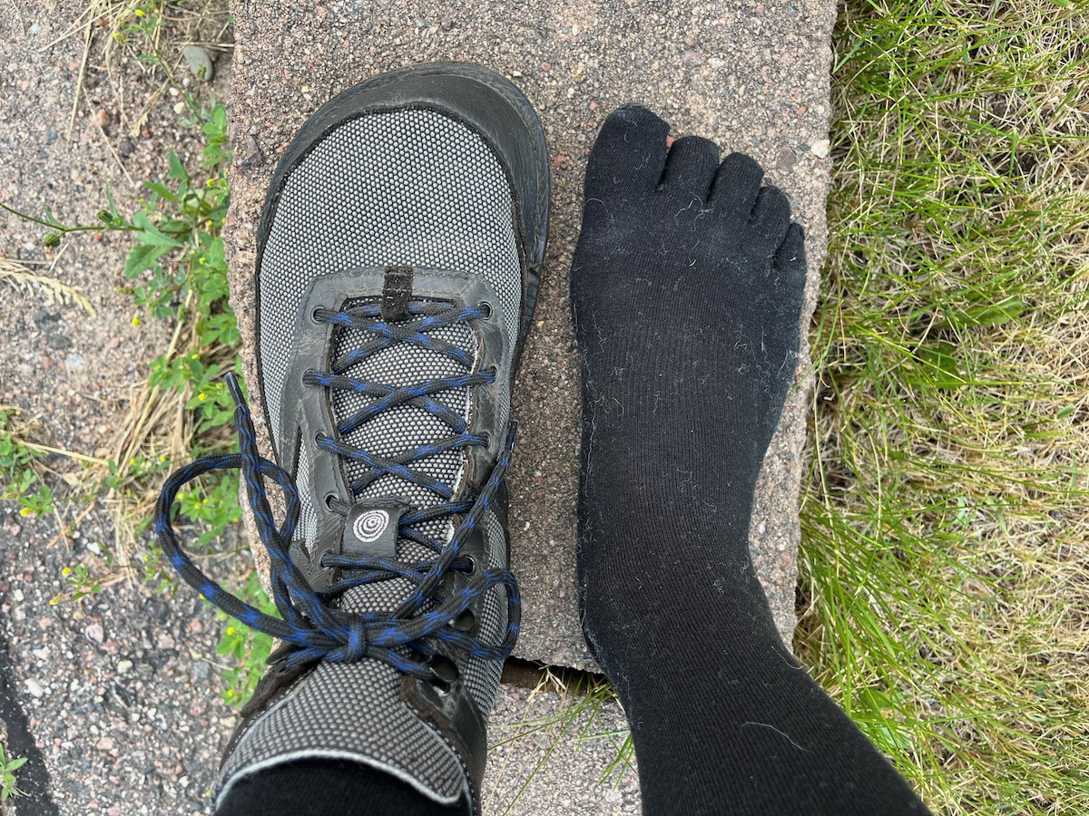 hiking shoe and toe sock