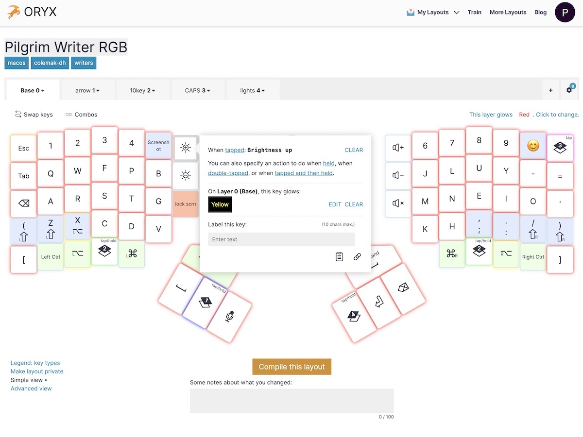 screen grap of Oryx keyboard layout configurator app